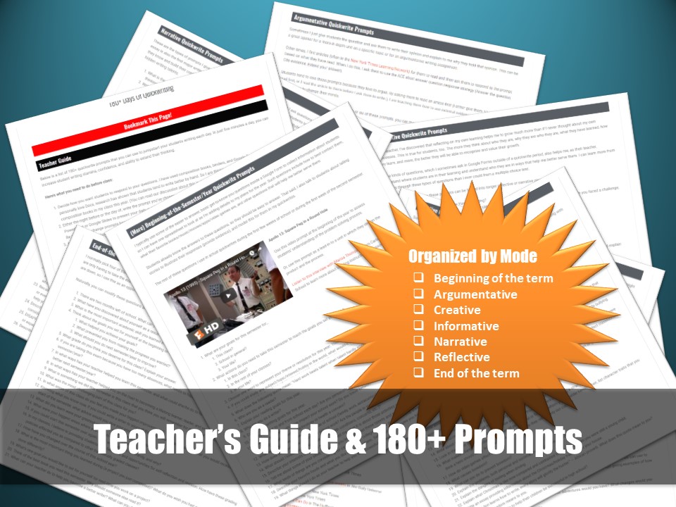 180 Days of Quickwrites Student Writing Prompts