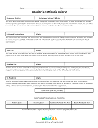 Reader's Notebook Rubric