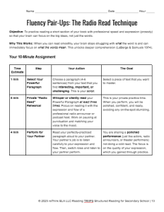 Fluency Pair Ups Graphic Organizer