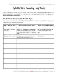 Syllable Slice Graphic organizer